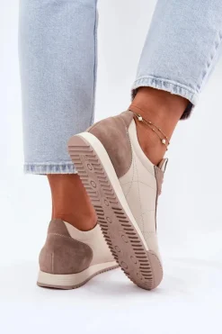 Laura Messi Skórzane Buty Sportowe Damskie 2935 Beżowe