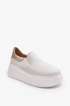 Boto Sneakersy Damskie*Skórzane Buty Sportowe Damskie na Platformie Białe Lemar Manish