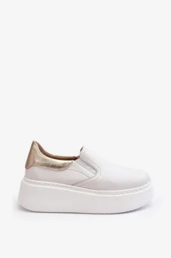 Boto Sneakersy Damskie*Skórzane Buty Sportowe Damskie na Platformie Białe Lemar Manish