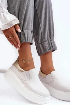 Boto Sneakersy Damskie*Skórzane Buty Sportowe Damskie na Platformie Białe Lemar Manish