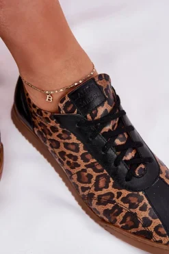 Laura Messi Sneakersy Damskie*Skórzane Buty Sportowe Damskie W Panterkę 2935 Brązowe Brązowy