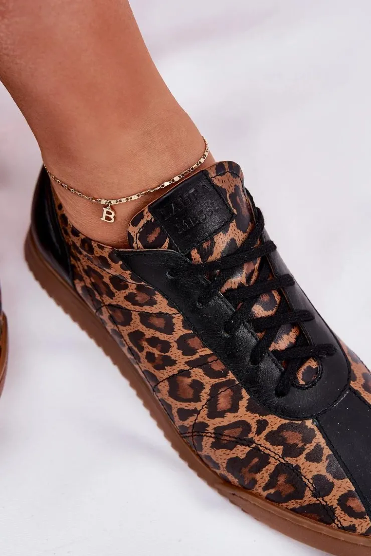 Laura Messi Sneakersy Damskie*Skórzane Buty Sportowe Damskie W Panterkę 2935 Brązowe Brązowy