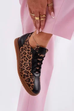 Laura Messi Sneakersy Damskie*Skórzane Buty Sportowe Damskie W Panterkę 2935 Brązowe Brązowy