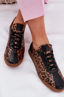 Laura Messi Sneakersy Damskie*Skórzane Buty Sportowe Damskie W Panterkę 2935 Brązowe Brązowy