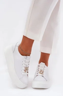 Damskie Buty damskie Vinceza Skórzane Buty Sportowe Damskie Na Platformie Z Przypinką Vinceza 39922 Białe