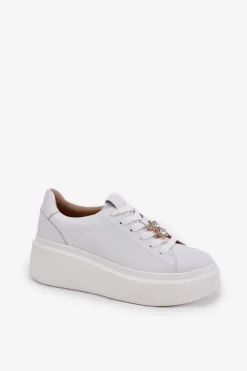 Damskie Buty damskie Vinceza Skórzane Buty Sportowe Damskie Na Platformie Z Przypinką Vinceza 39922 Białe