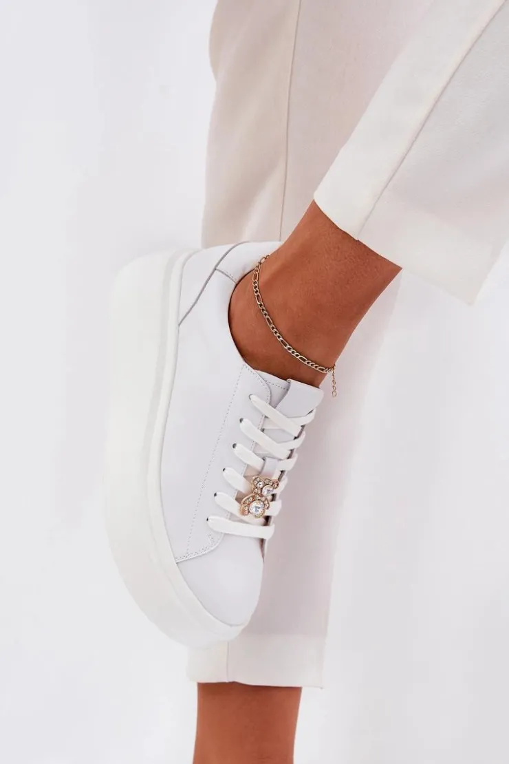 Damskie Buty damskie Vinceza Skórzane Buty Sportowe Damskie Na Platformie Z Przypinką Vinceza 39922 Białe