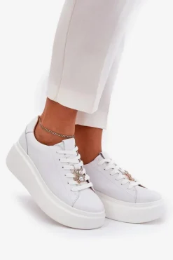 Damskie Buty damskie Vinceza Skórzane Buty Sportowe Damskie Na Platformie Z Przypinką Vinceza 39922 Białe