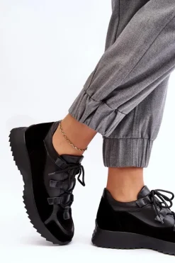 Outlet Zazoo Skórzane Buty Sportowe Damskie M01/2 Czarne Czarny