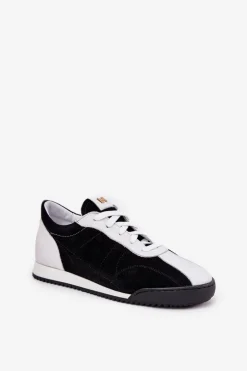 Clearance Laura Messi Skórzane Buty Sportowe Damskie 2935 Czarne Czarny