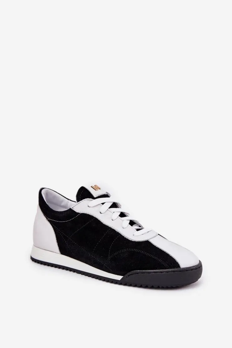 Clearance Laura Messi Skórzane Buty Sportowe Damskie 2935 Czarne Czarny