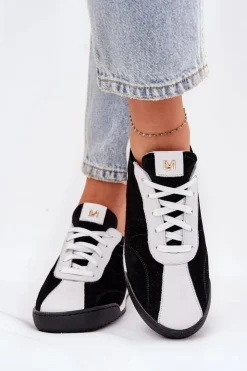 Clearance Laura Messi Skórzane Buty Sportowe Damskie 2935 Czarne Czarny