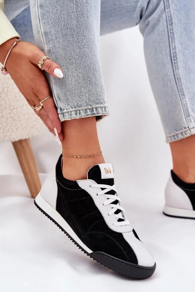 Clearance Laura Messi Skórzane Buty Sportowe Damskie 2935 Czarne Czarny