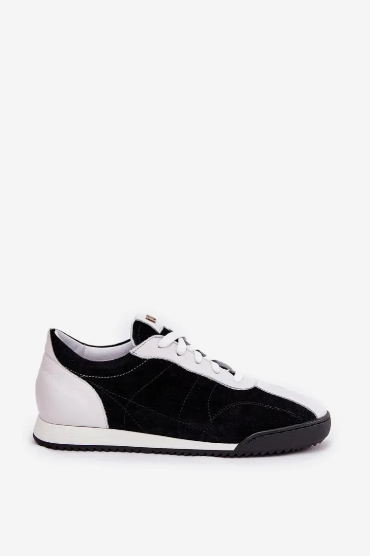 Clearance Laura Messi Skórzane Buty Sportowe Damskie 2935 Czarne Czarny