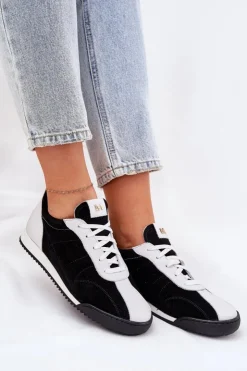 Clearance Laura Messi Skórzane Buty Sportowe Damskie 2935 Czarne Czarny