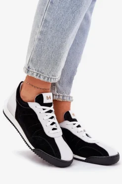 Clearance Laura Messi Skórzane Buty Sportowe Damskie 2935 Czarne Czarny