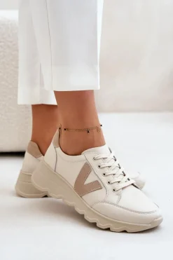 Damskie Buty damskie Vinceza Skórzane Buty Sportowe Damskie Vinceza 7918 Beżowe