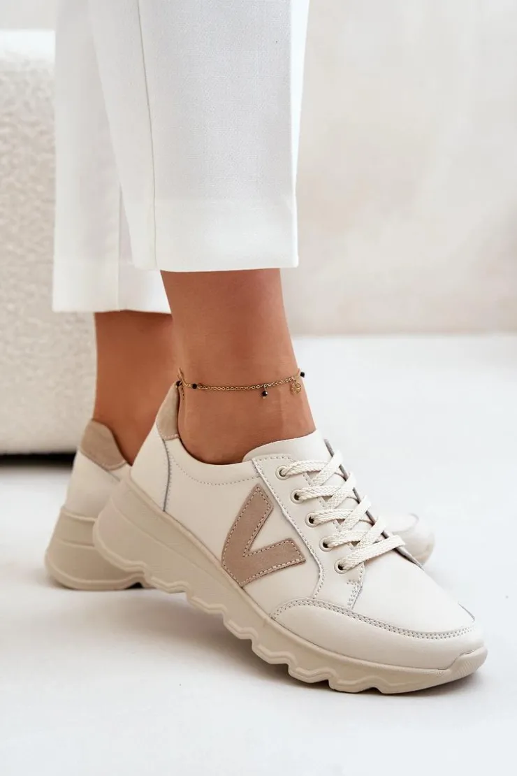 Damskie Buty damskie Vinceza Skórzane Buty Sportowe Damskie Vinceza 7918 Beżowe