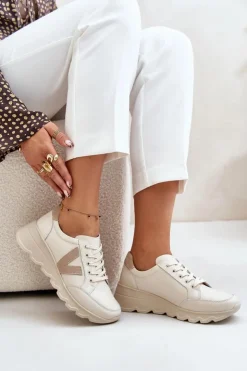 Damskie Buty damskie Vinceza Skórzane Buty Sportowe Damskie Vinceza 7918 Beżowe