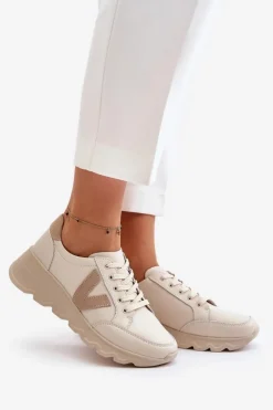 Damskie Buty damskie Vinceza Skórzane Buty Sportowe Damskie Vinceza 7918 Beżowe