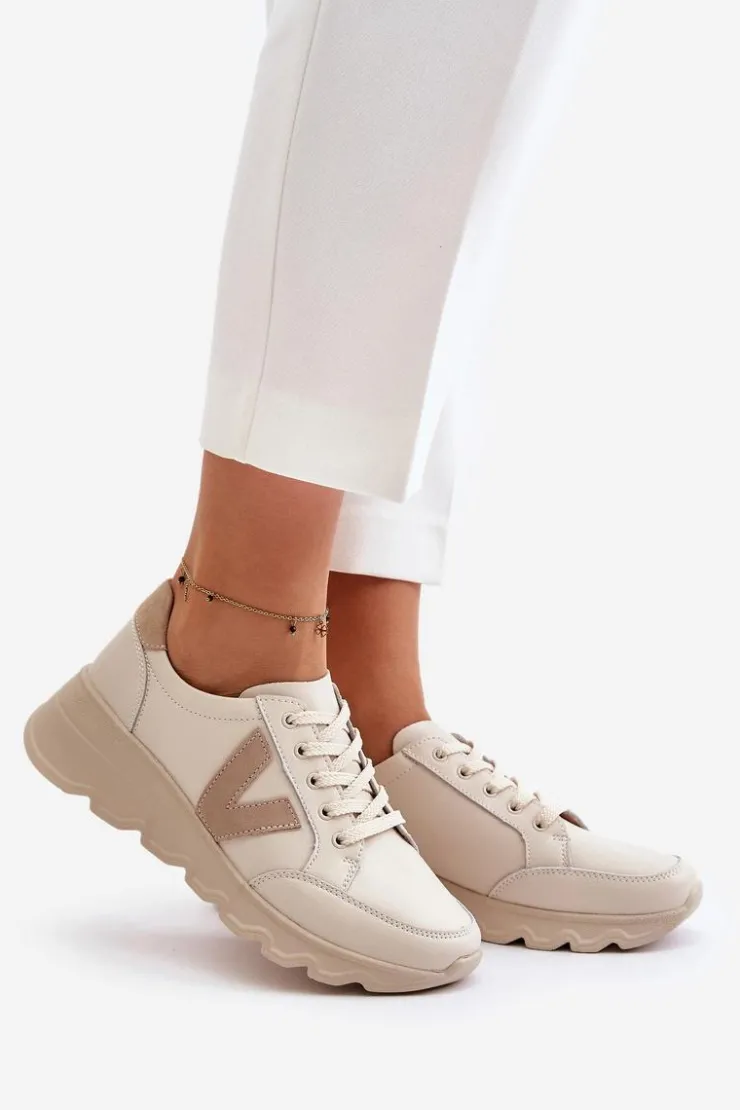 Damskie Buty damskie Vinceza Skórzane Buty Sportowe Damskie Vinceza 7918 Beżowe