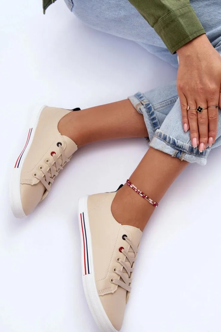 Evento Buty Sportowe Na Platformie|Sneakersy Damskie*Skórzane Buty Sportowe Damskie Beżowe Mossaia Beżowy