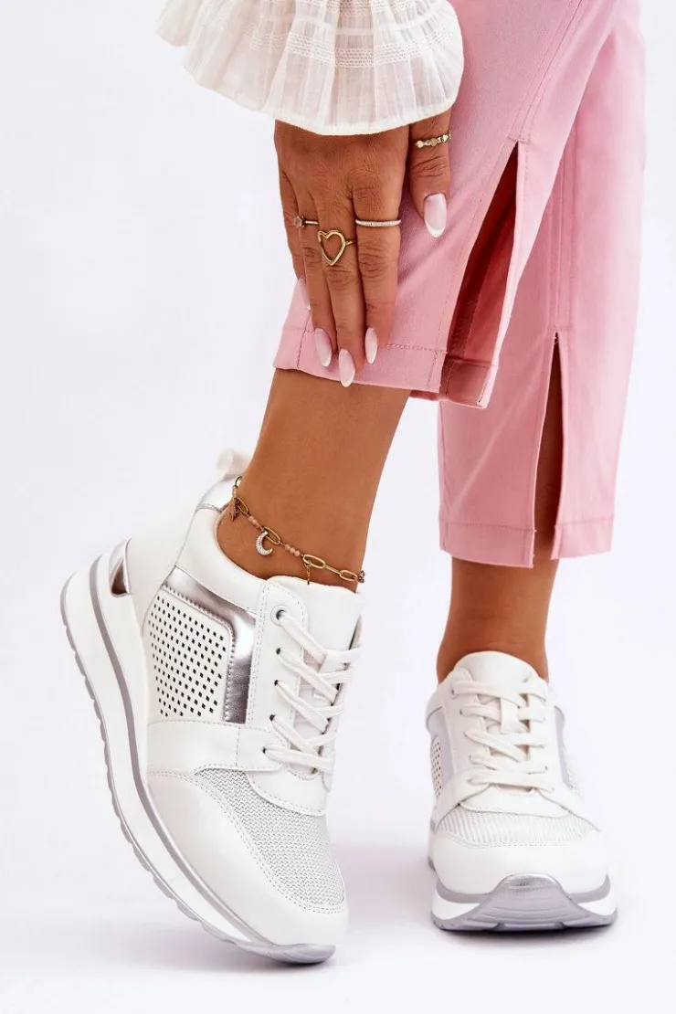 Online Boto Skórzane Buty Sportowe Na Niewysokim Koturnie Białe Braylen