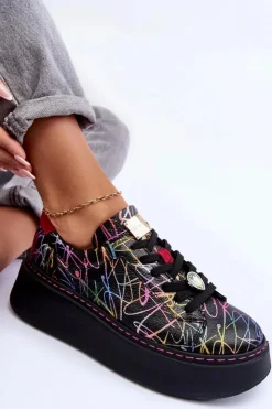 Maciejka Buty Sportowe Na Platformie*Skórzane Buty Sportowe Na Platformie 06191-39 Multikolor Wielokolorowy