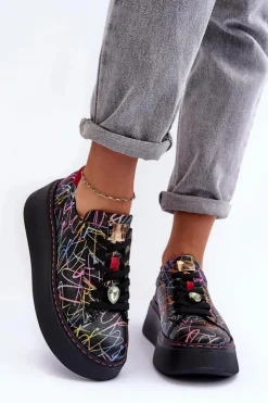 Maciejka Buty Sportowe Na Platformie*Skórzane Buty Sportowe Na Platformie 06191-39 Multikolor Wielokolorowy