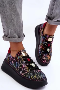 Maciejka Buty Sportowe Na Platformie*Skórzane Buty Sportowe Na Platformie 06191-39 Multikolor Wielokolorowy