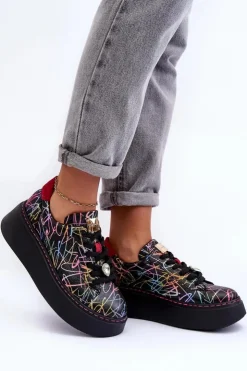 Maciejka Buty Sportowe Na Platformie*Skórzane Buty Sportowe Na Platformie 06191-39 Multikolor Wielokolorowy