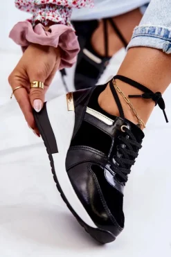 Damskie Damskie buty S.Barski Skórzane Buty Sportowe Na Koturnie Czarno-Białe Rayana