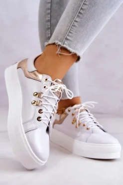 Boto Buty Sportowe Na Platformie*Skórzane Buty Sportowe Na Platformie Białe Mary Ann