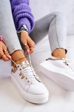 Boto Buty Sportowe Na Platformie*Skórzane Buty Sportowe Na Platformie Białe Mary Ann