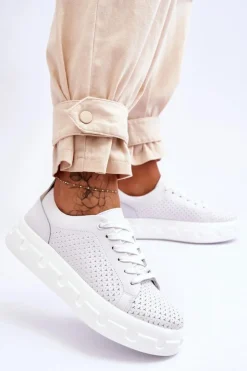 Damskie Damskie buty S.Barski Skórzane Buty Sportowe Na Masywnej Platformie Białe Montigo