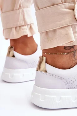 Damskie Damskie buty S.Barski Skórzane Buty Sportowe Na Masywnej Platformie Białe Montigo