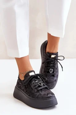 New Maciejka Skórzane Buty Sportowe Na Platformie 06191-42 Czarne