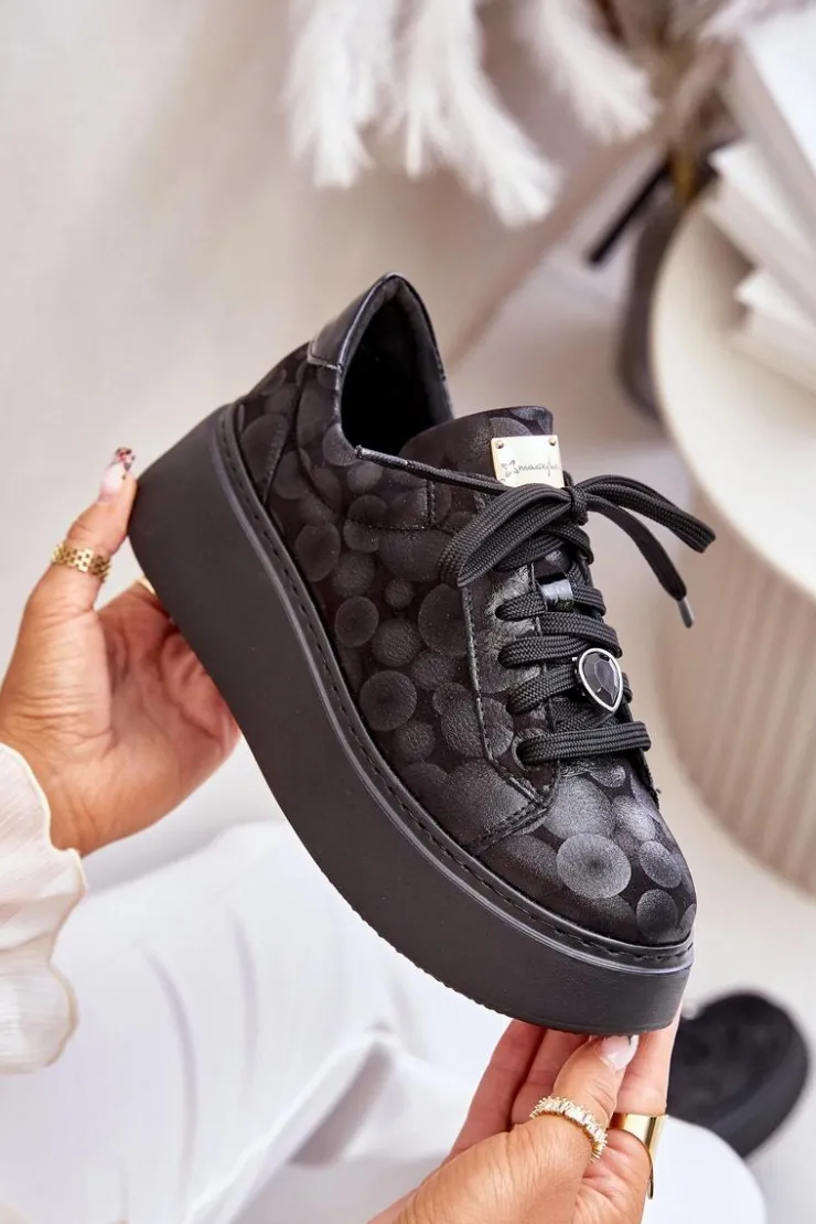 New Maciejka Skórzane Buty Sportowe Na Platformie 06191-42 Czarne