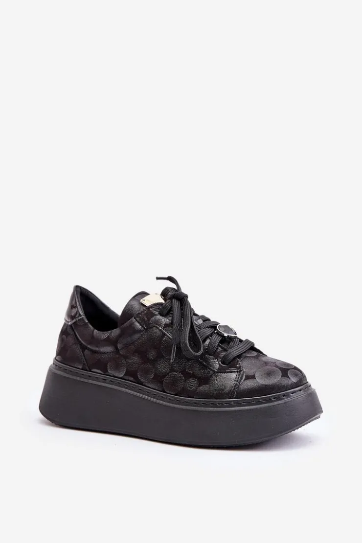 New Maciejka Skórzane Buty Sportowe Na Platformie 06191-42 Czarne