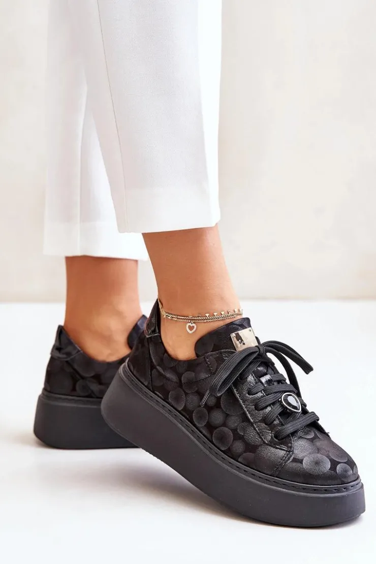 New Maciejka Skórzane Buty Sportowe Na Platformie 06191-42 Czarne