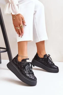 New Maciejka Skórzane Buty Sportowe Na Platformie 06191-42 Czarne