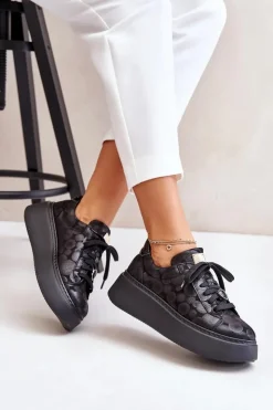 New Maciejka Skórzane Buty Sportowe Na Platformie 06191-42 Czarne