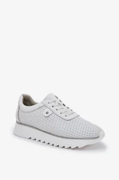 New Damskie buty S.Barski Skórzane Buty Sportowe Na Platformie Z Brokatem D&A LR51-629 Białe Biały