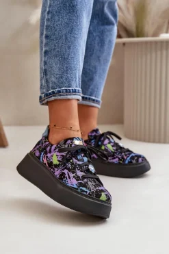 Damskie Maciejka Skórzane Buty Sportowe Na Platformie 06191-05 Fioletowe