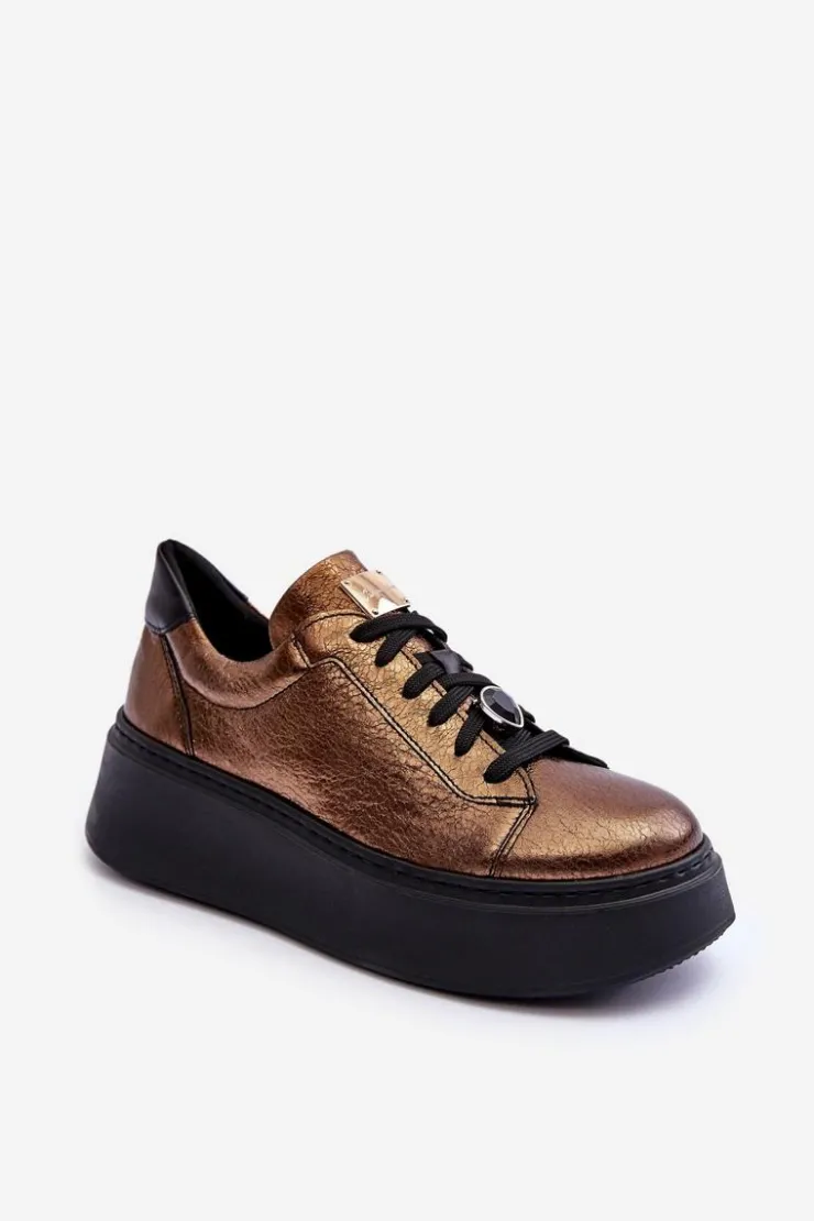 Maciejka Skórzane Buty Sportowe Na Platformie 06191-24 Miedziane