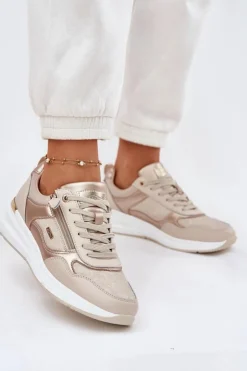 Evento Sneakersy Damskie*Skórzane Buty Sportowe Sneakersy Damskie Z Zamkiem Beżowe Lilimia