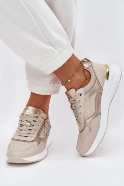 Evento Sneakersy Damskie*Skórzane Buty Sportowe Sneakersy Damskie Z Zamkiem Beżowe Lilimia