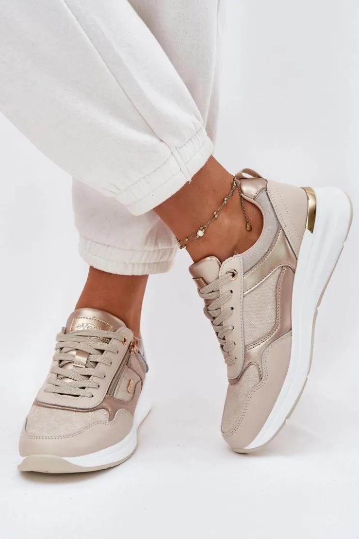 Evento Sneakersy Damskie*Skórzane Buty Sportowe Sneakersy Damskie Z Zamkiem Beżowe Lilimia