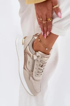 Evento Sneakersy Damskie*Skórzane Buty Sportowe Sneakersy Damskie Z Zamkiem Beżowe Lilimia