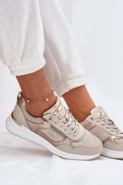 Evento Sneakersy Damskie*Skórzane Buty Sportowe Sneakersy Damskie Z Zamkiem Beżowe Lilimia
